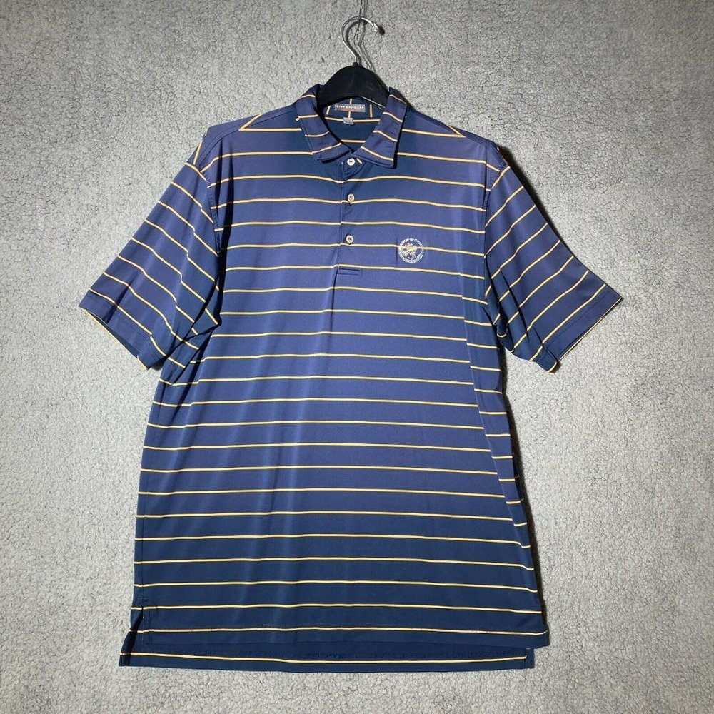 PETER MILLAR Mens L Golf Polo Raptor Research Ctr Logo Boise State Blue Orange